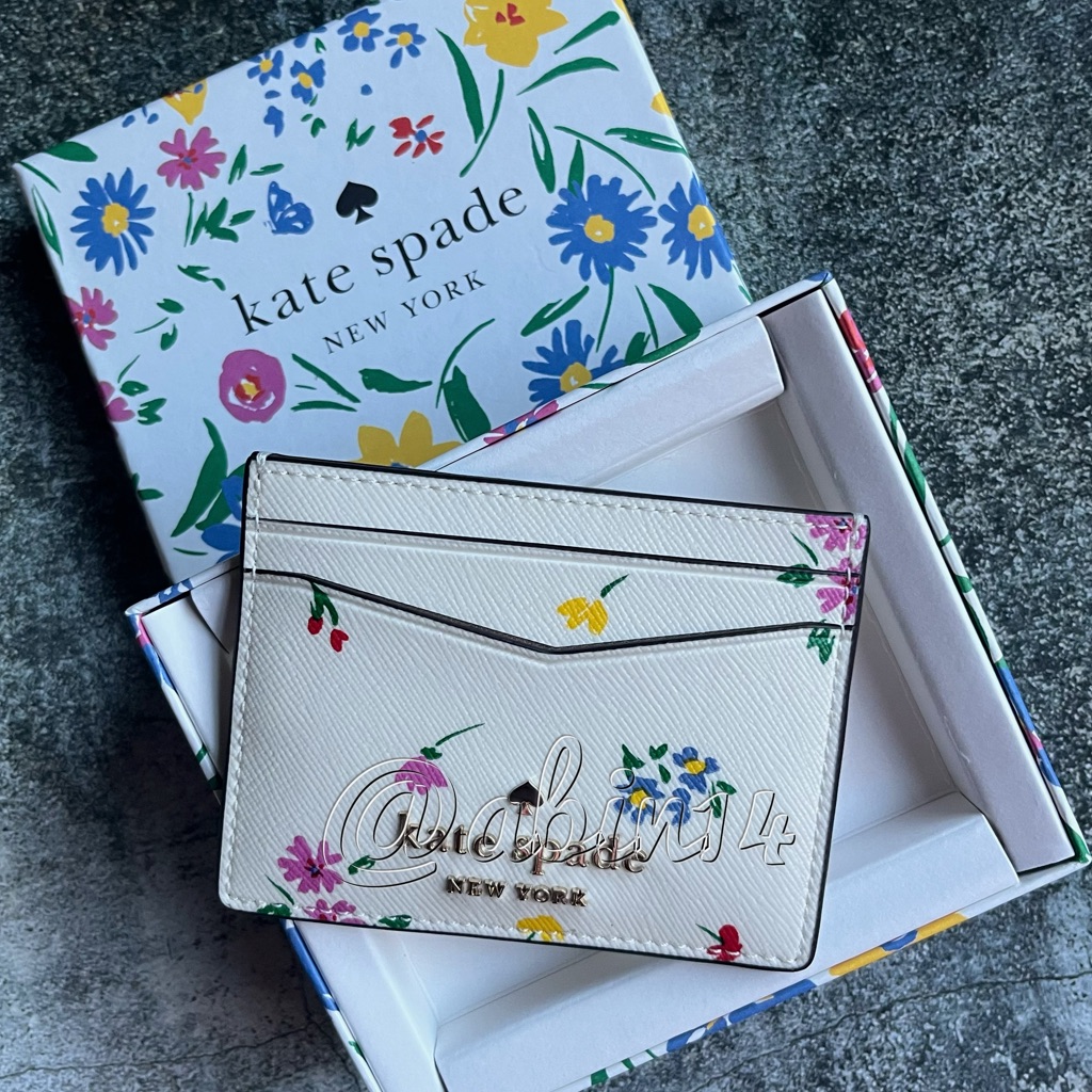 New In Box Kate Spade Leather Card Case With Floral Print In A Gift Box